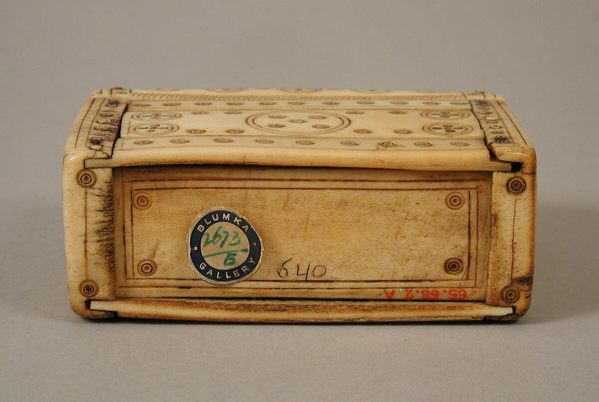 Container for Holy Oils, Bone, with paint and metal pins, Frankish