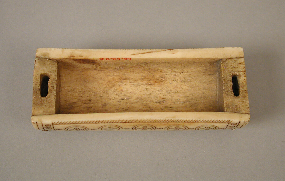 Container for Holy Oils, Bone, with paint and metal pins, Frankish