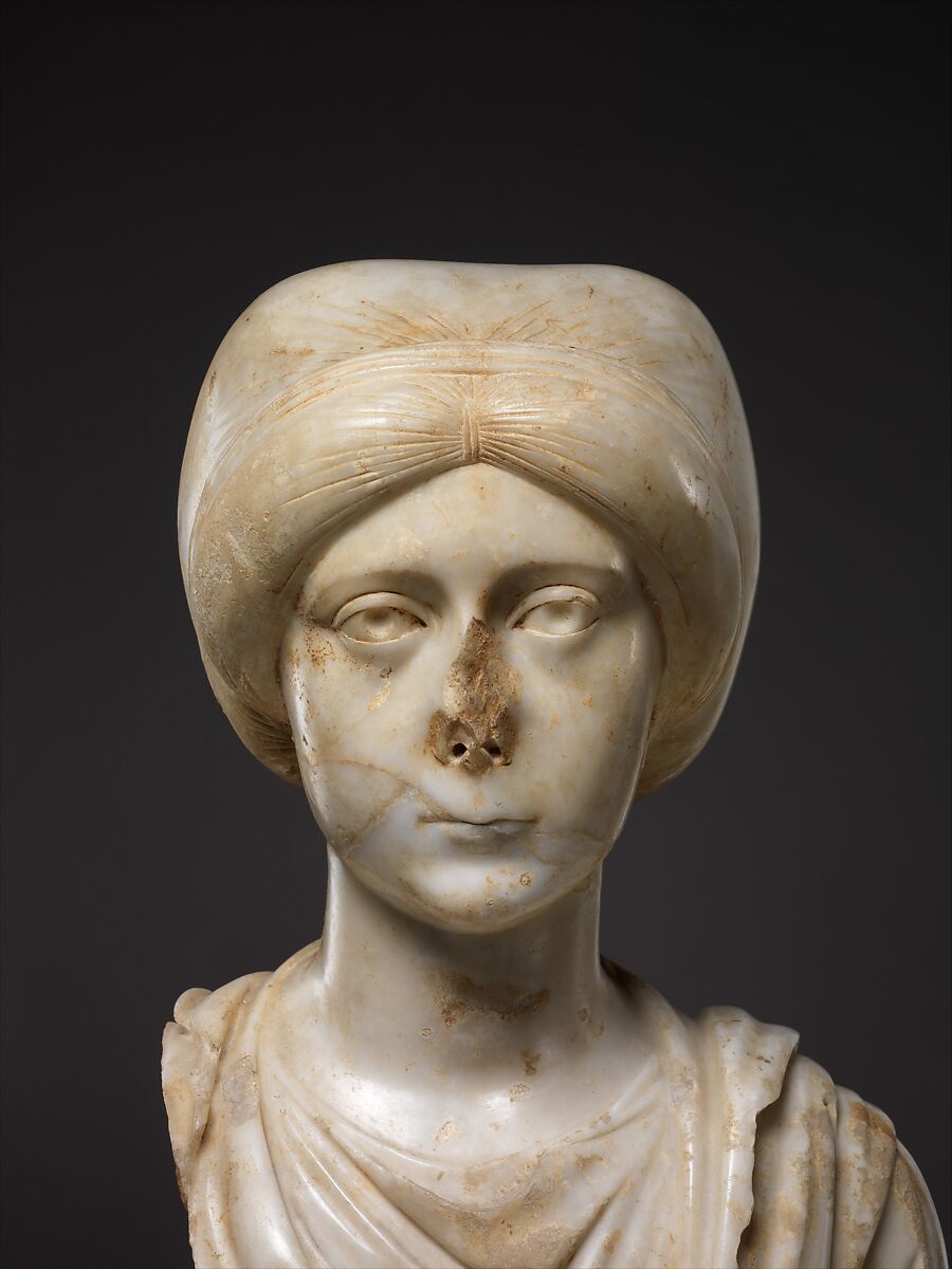Marble Portrait Bust of a Woman with a Scroll, Pentelic Marble, Byzantine