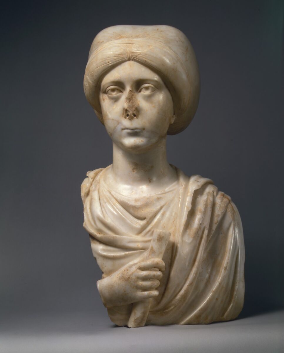 Marble Portrait Bust of a Woman with a Scroll, Pentelic Marble, Byzantine