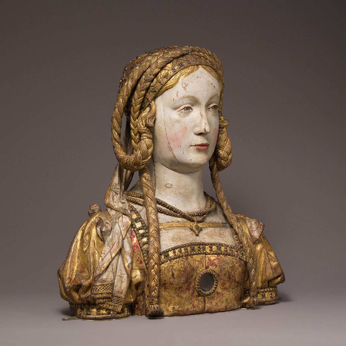 Reliquary Bust of Saint Balbina, Oak, with paint and gilding, and human remains, South Netherlandish