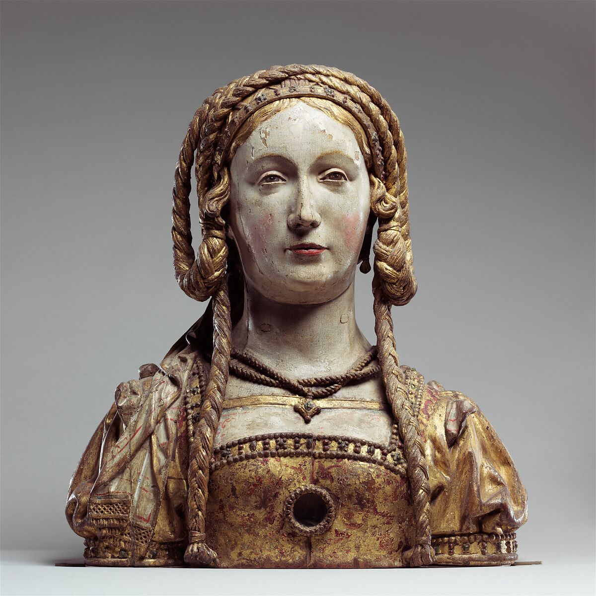 Reliquary Bust of Saint Balbina, Oak, with paint and gilding, and human remains, South Netherlandish