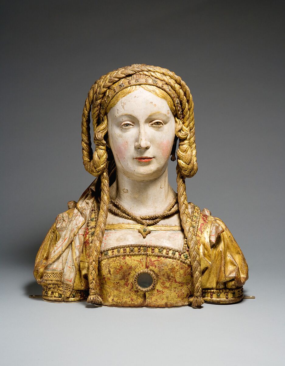 Reliquary Bust of Saint Balbina, Oak, with paint and gilding, and human remains, South Netherlandish