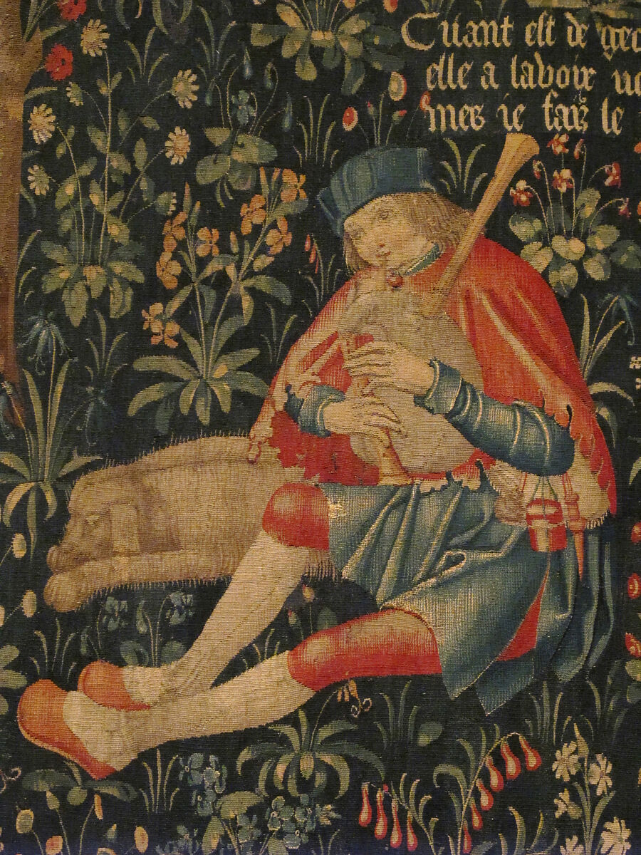 Shepherd and Shepherdess Making Music, Wool warp;  wool and silk wefts, South Netherlandish