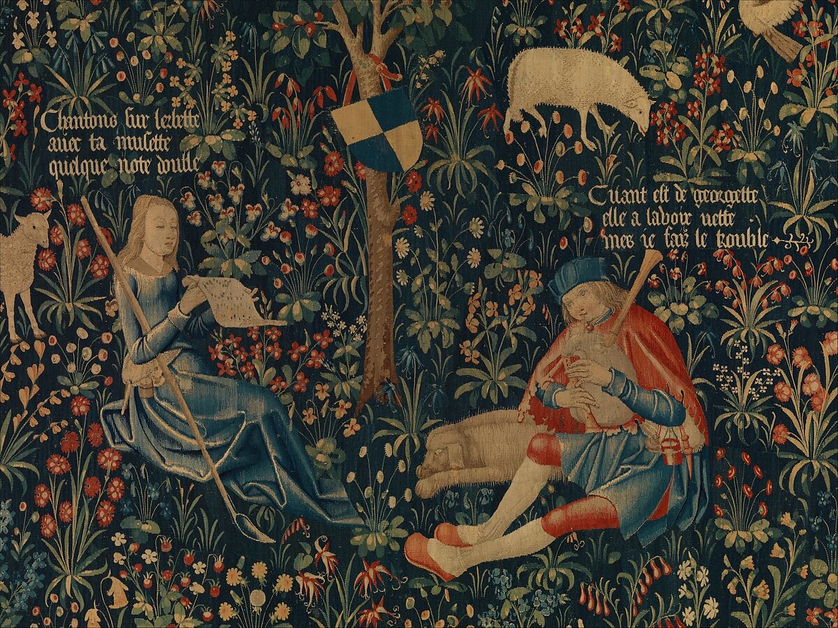Shepherd and Shepherdess Making Music, Wool warp;  wool and silk wefts, South Netherlandish