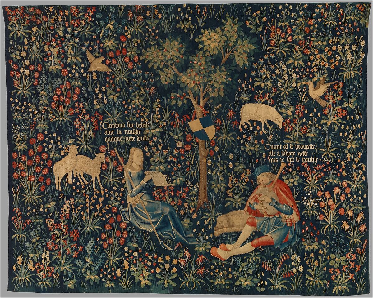 Shepherd and Shepherdess Making Music, Wool warp;  wool and silk wefts, South Netherlandish 