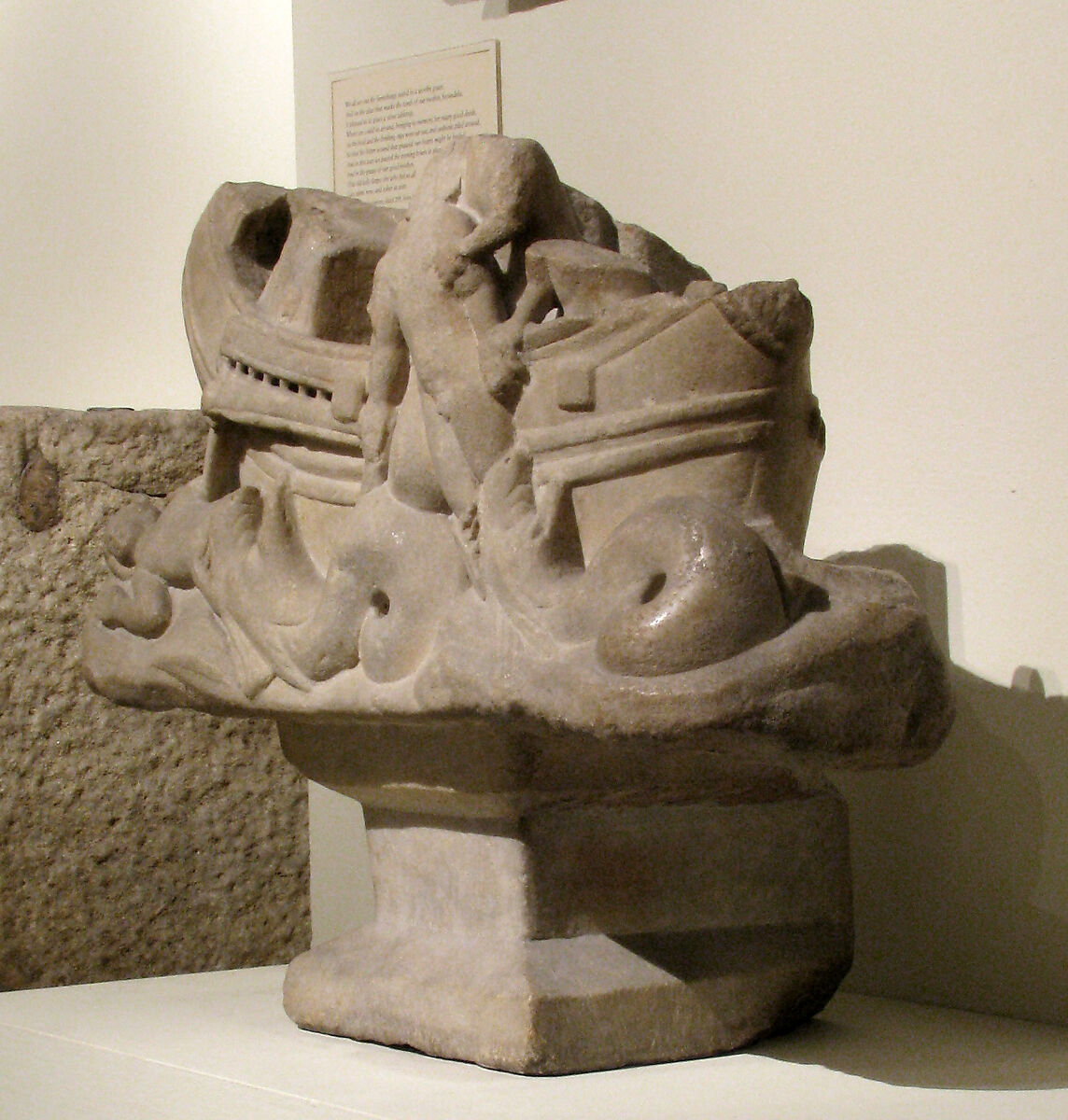 Table Base with Jonah Swallowed and Cast Up by the Big Fish, Marble, white, Roman