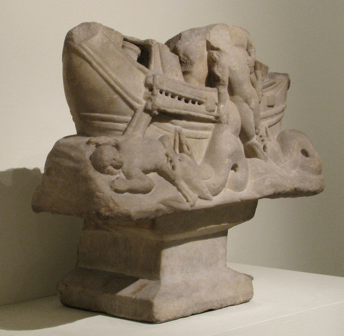 Table Base with Jonah Swallowed and Cast Up by the Big Fish, Marble, white, Roman