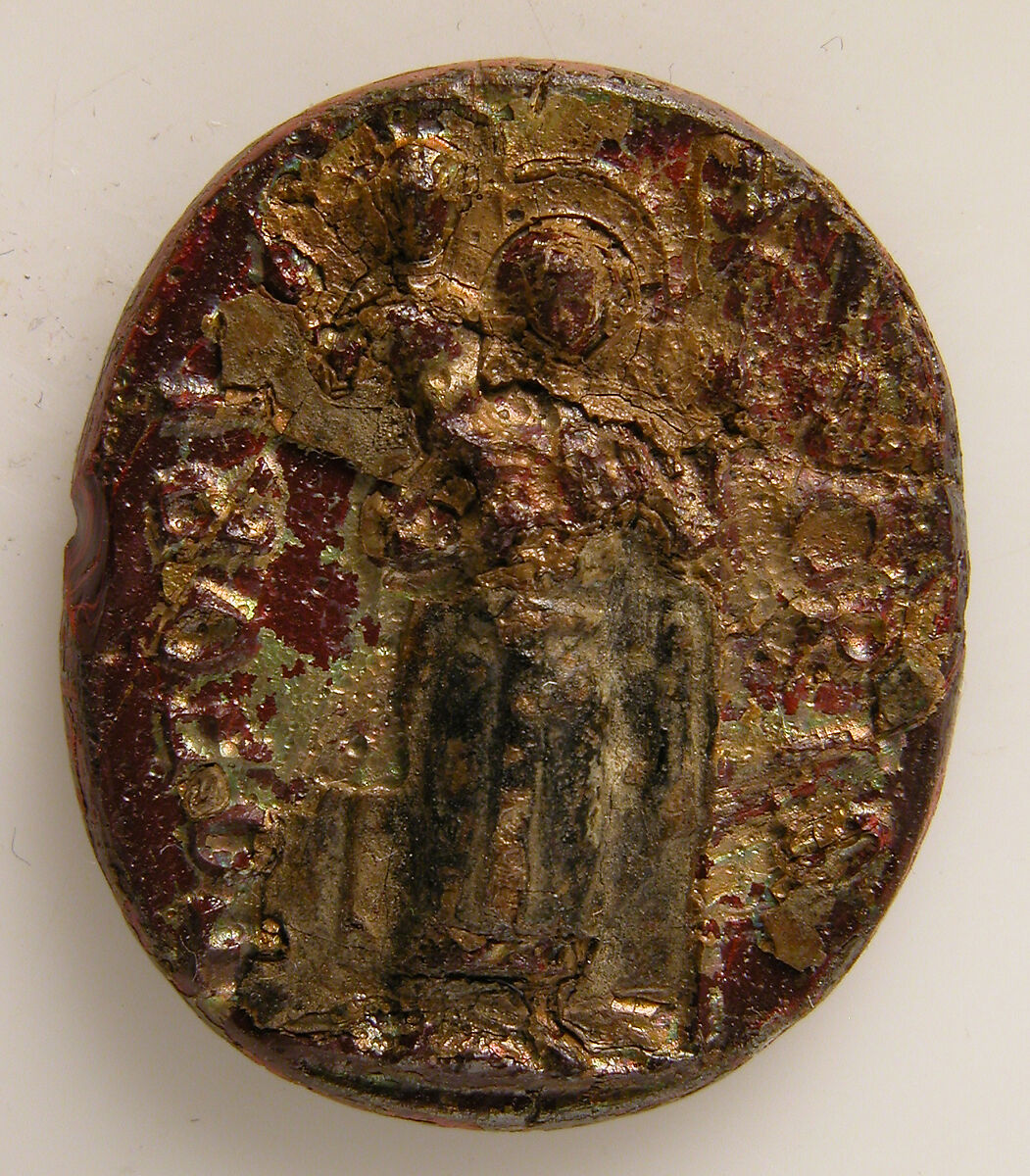 Medallion with St. Christopher (?), Glass, gold leaf, Italian 