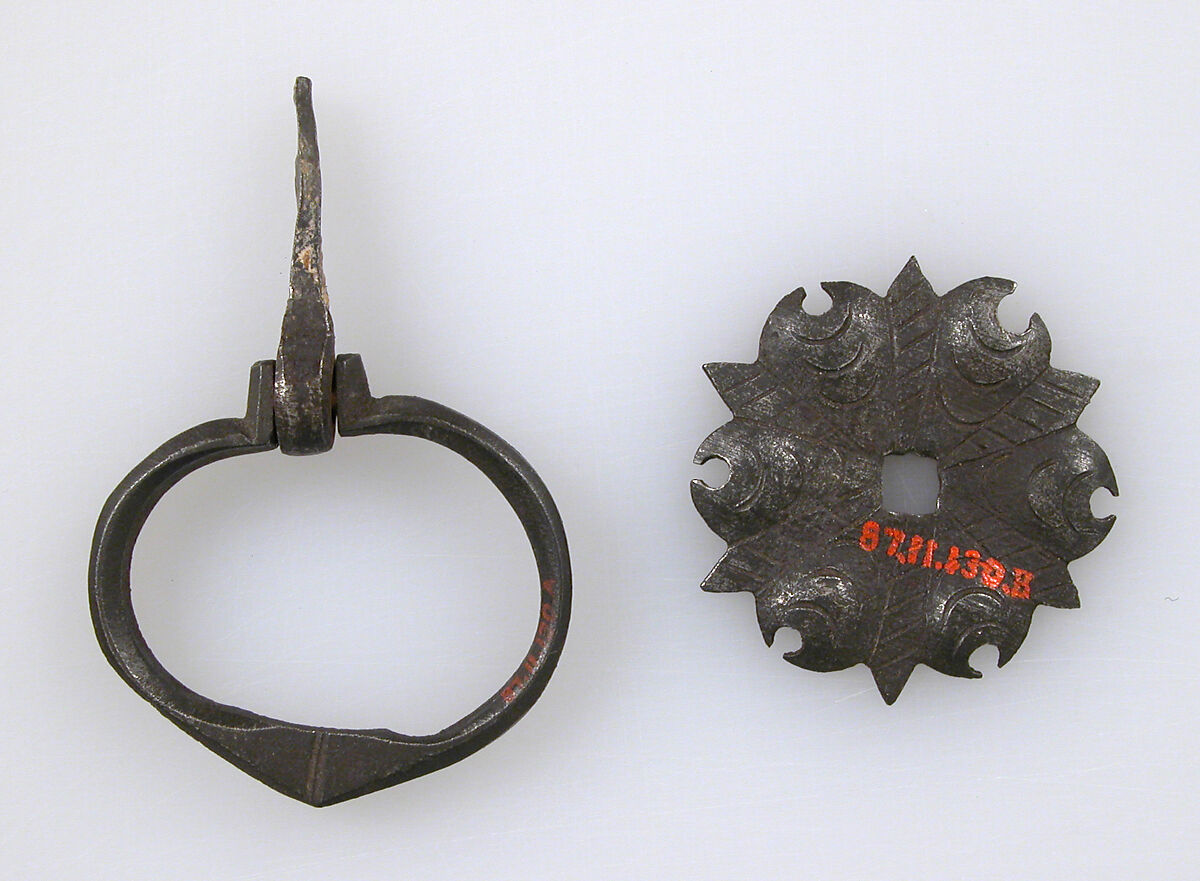 Door handle and plate, Iron, German