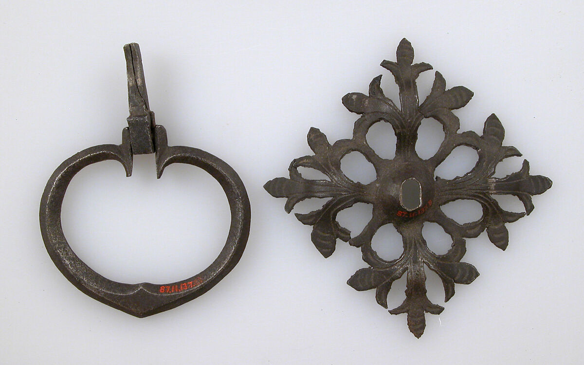 Door handle and plate, Iron, German