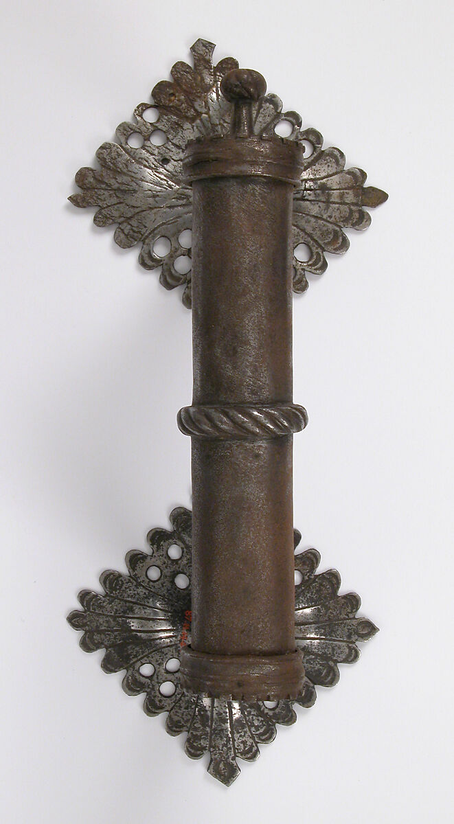 Door handle and two Escutcheon plates, Iron, German