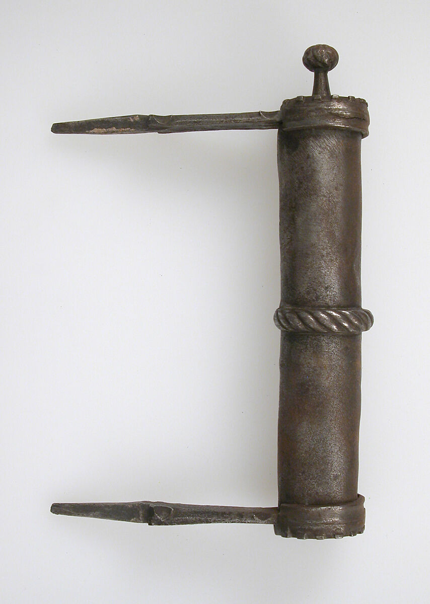 Door handle and two Escutcheon plates, Iron, German