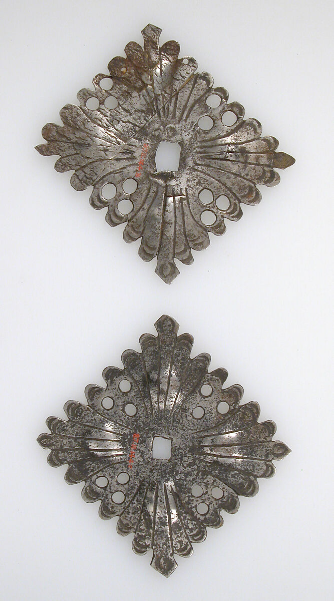 Door handle and two Escutcheon plates, Iron, German