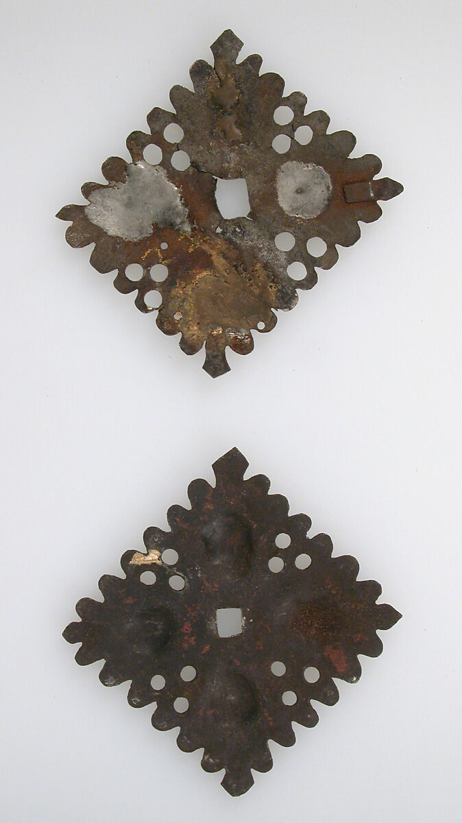 Door handle and two Escutcheon plates, Iron, German