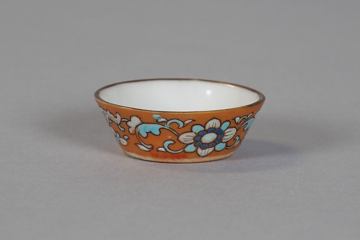 Cup (from a set of eight), Porcelain with iron-red glaze, painted in overglaze polychrome enamels, China 