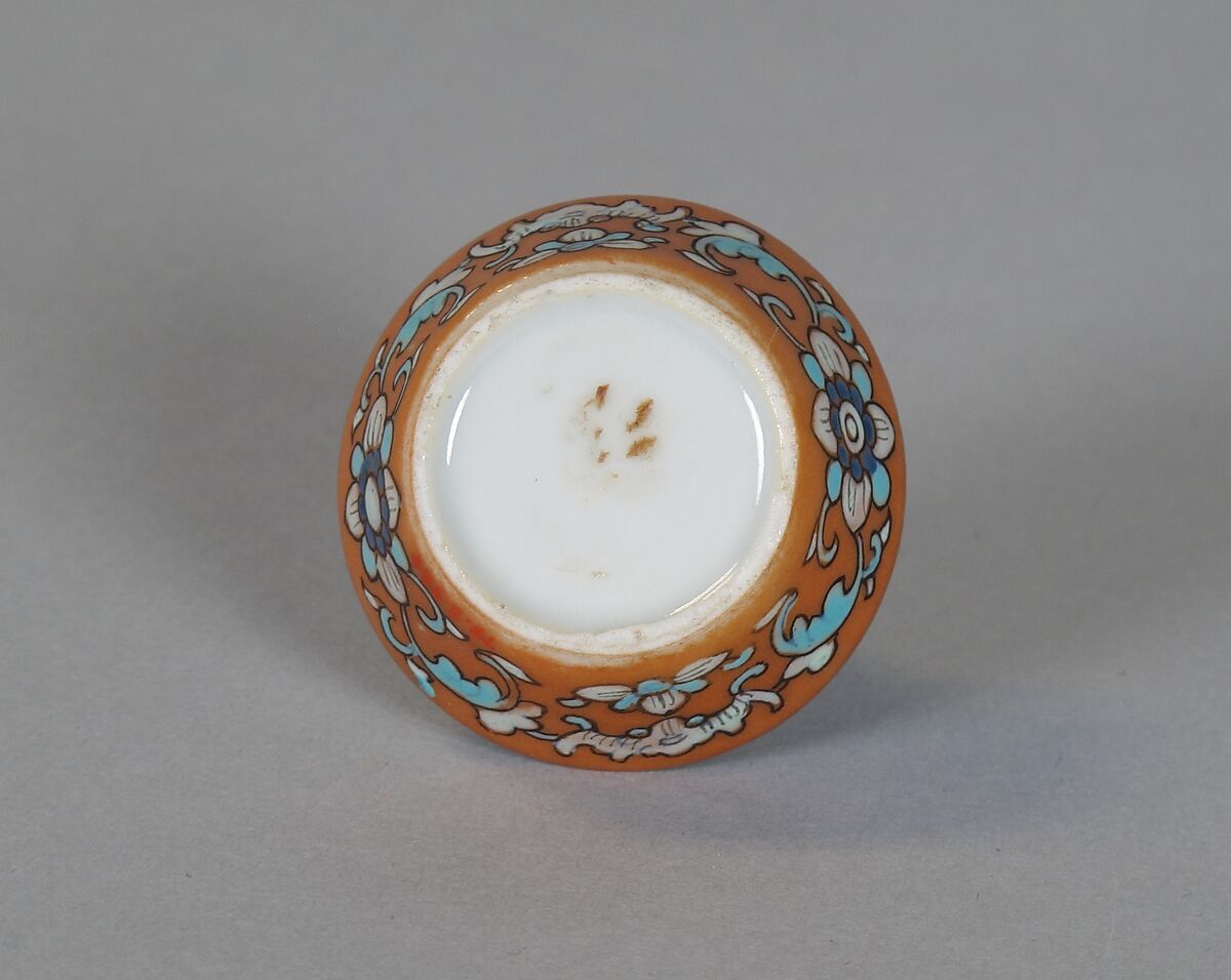 Cup (from a set of eight), Porcelain with iron-red glaze, painted in overglaze polychrome enamels, China