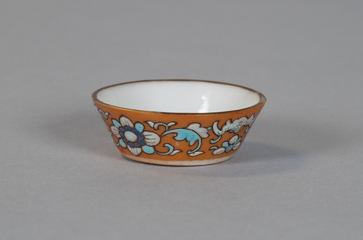 Cup (from a set of eight), Porcelain with iron-red glaze, painted in overglaze polychrome enamels, China