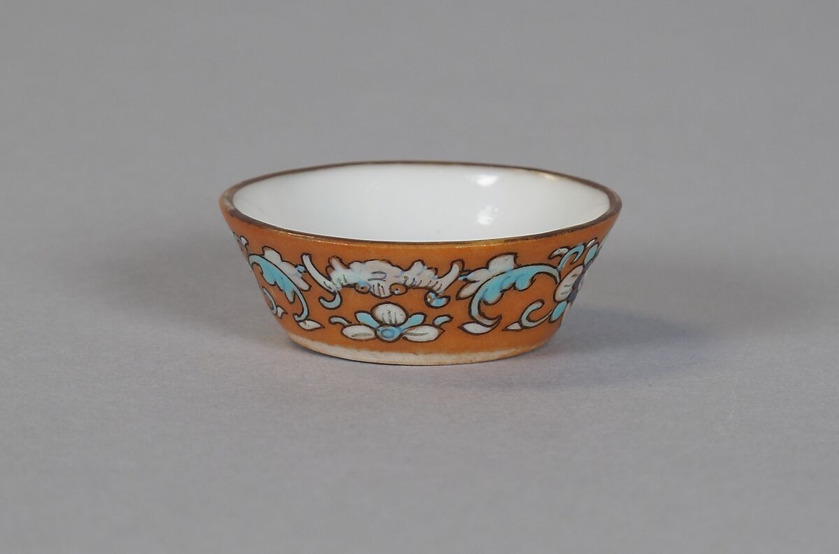 Cup (from a set of eight), Porcelain with iron-red glaze, painted in overglaze polychrome enamels, China