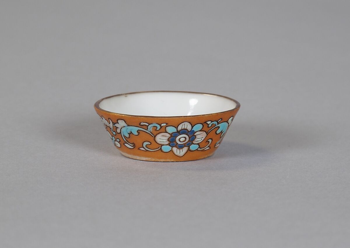 Cup (from a set of eight), Porcelain with iron-red glaze, painted in overglaze polychrome enamels, China