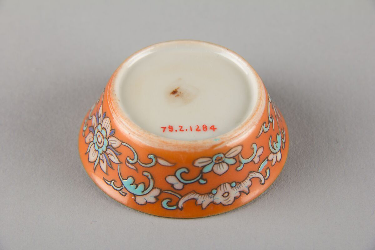 Cup (from a set of eight), Porcelain with iron-red glaze, painted in overglaze polychrome enamels, China