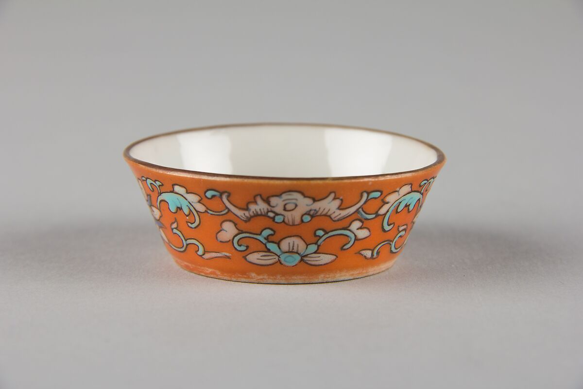 Cup (from a set of eight), Porcelain with iron-red glaze, painted in overglaze polychrome enamels, China 