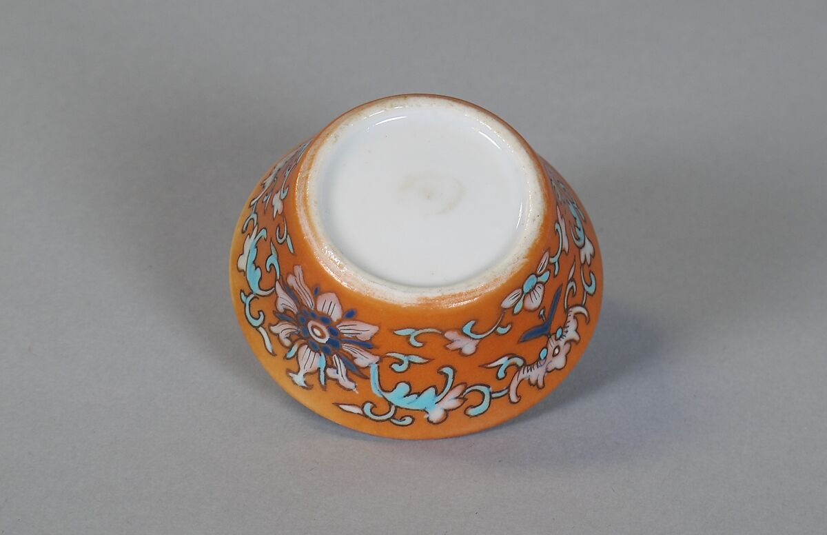 Cup (from a set of eight), Porcelain with iron-red glaze, painted in overglaze polychrome enamels, China