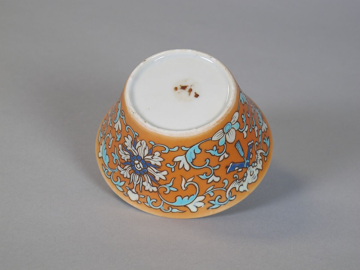 Cup (from a set of eight), Porcelain with iron-red glaze, painted in overglaze polychrome enamels, China