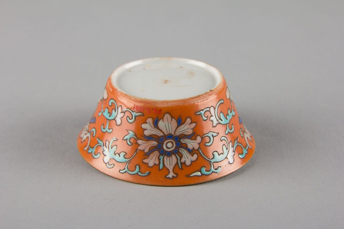 Cup (from a set of eight), Porcelain with iron-red glaze, painted in overglaze polychrome enamels, China