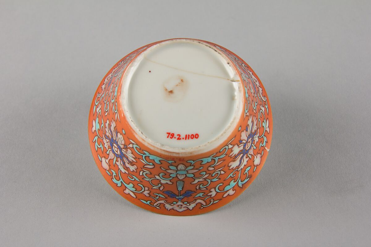 Cup (from a set of eight), Porcelain with iron-red glaze, painted in overglaze polychrome enamels, China