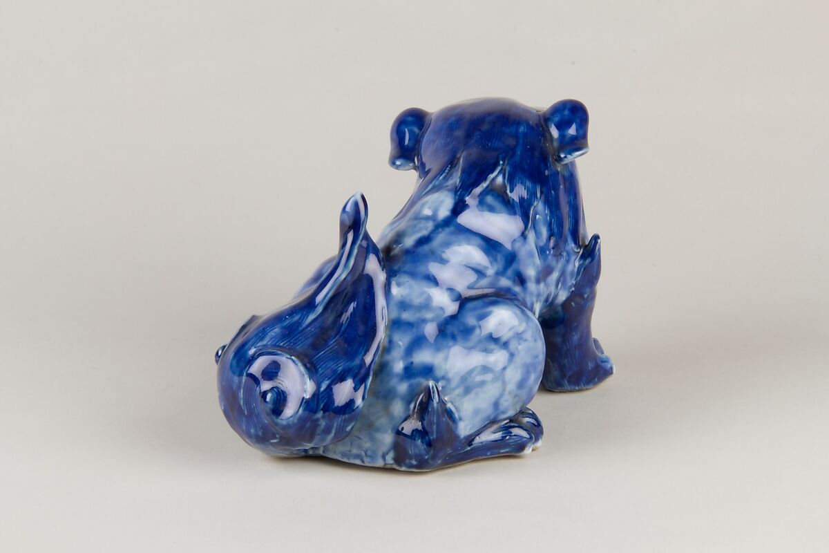 Figure of a Dog, Porcelain with a mottled blue glaze, China