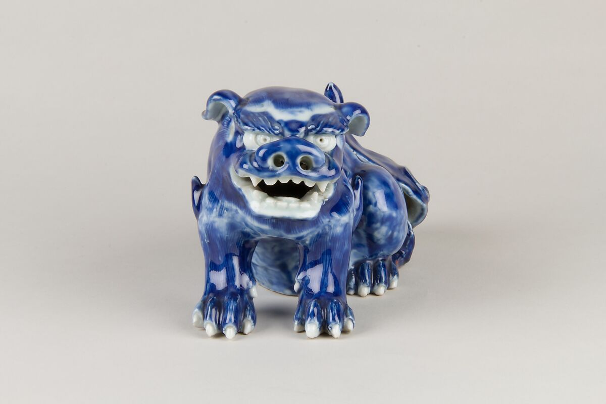 Figure of a Dog, Porcelain with a mottled blue glaze, China