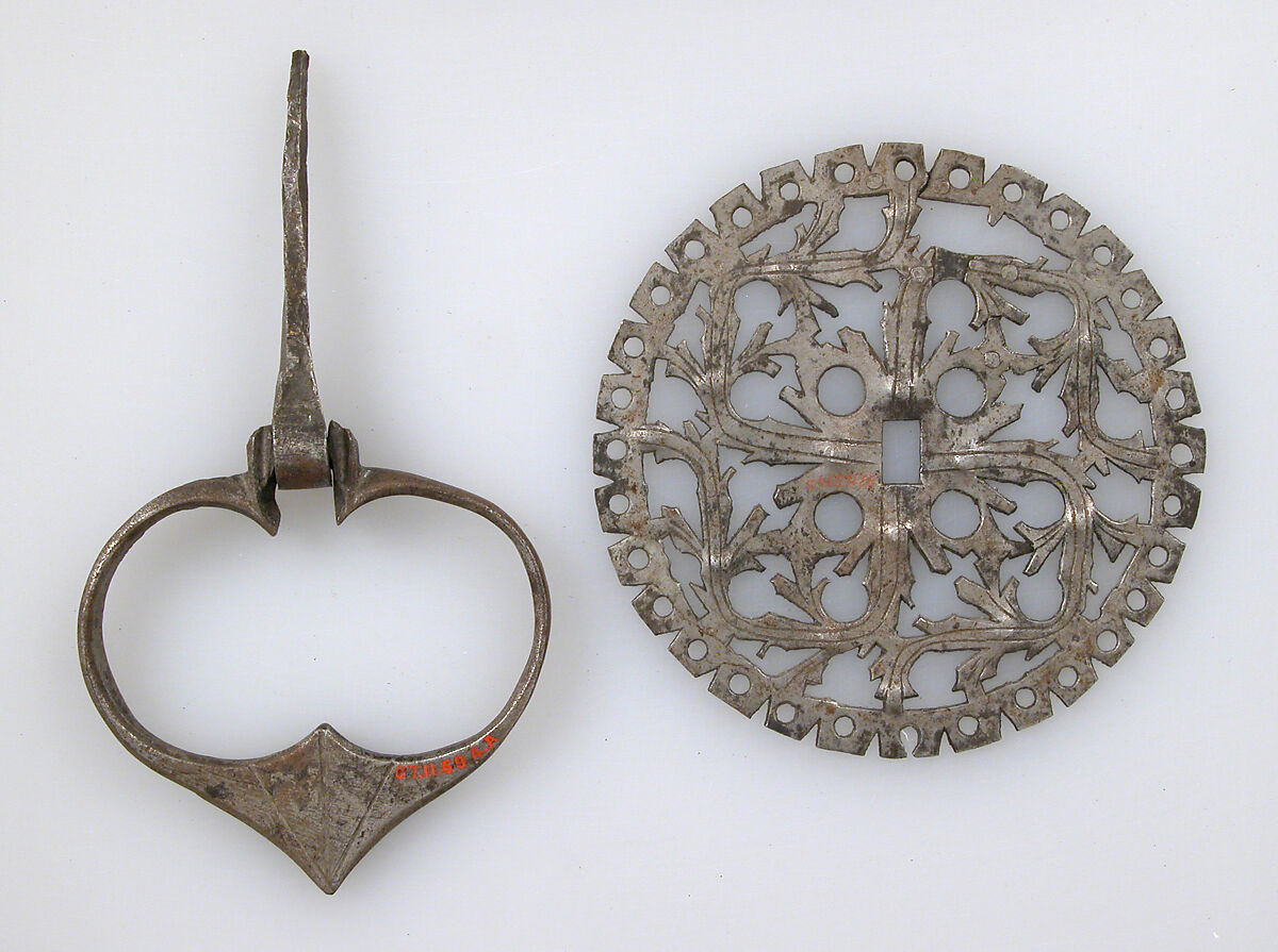 Door handle and plate, Iron, German