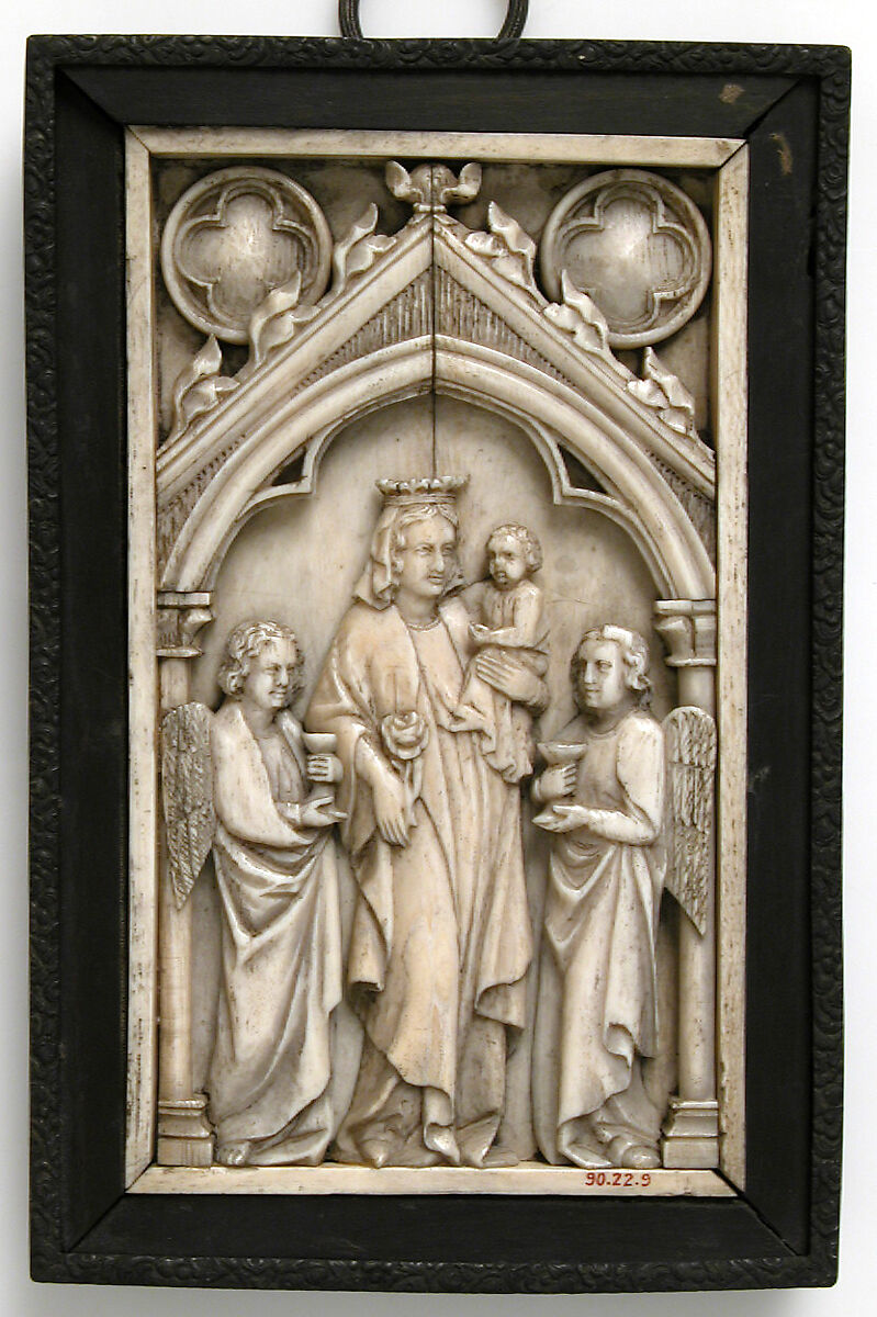 Panel with Virgin and Child with Angels, Elephant ivory with silver and wood frame, European (Medieval style) 