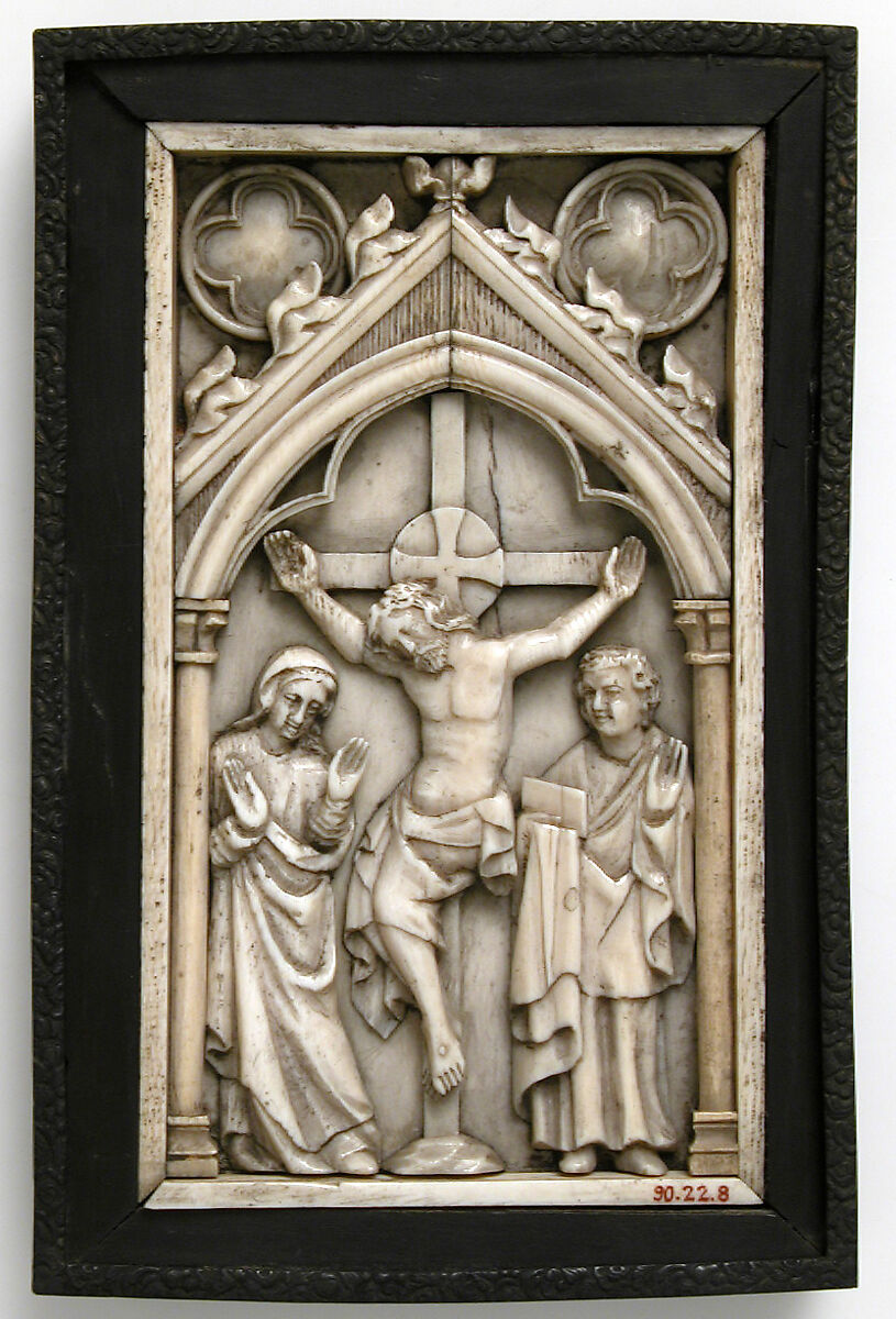 Panel with Crucifixion, Ivory with silver and wood frame, European (Medieval style) 