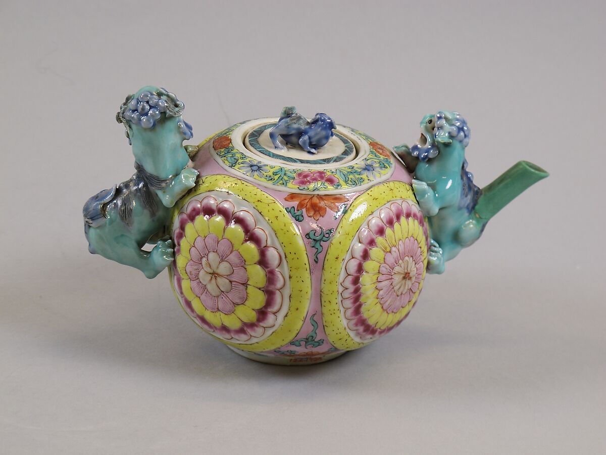 Teapot, Porcelain with relief decoration, painted in overglaze polychrome enamels, China