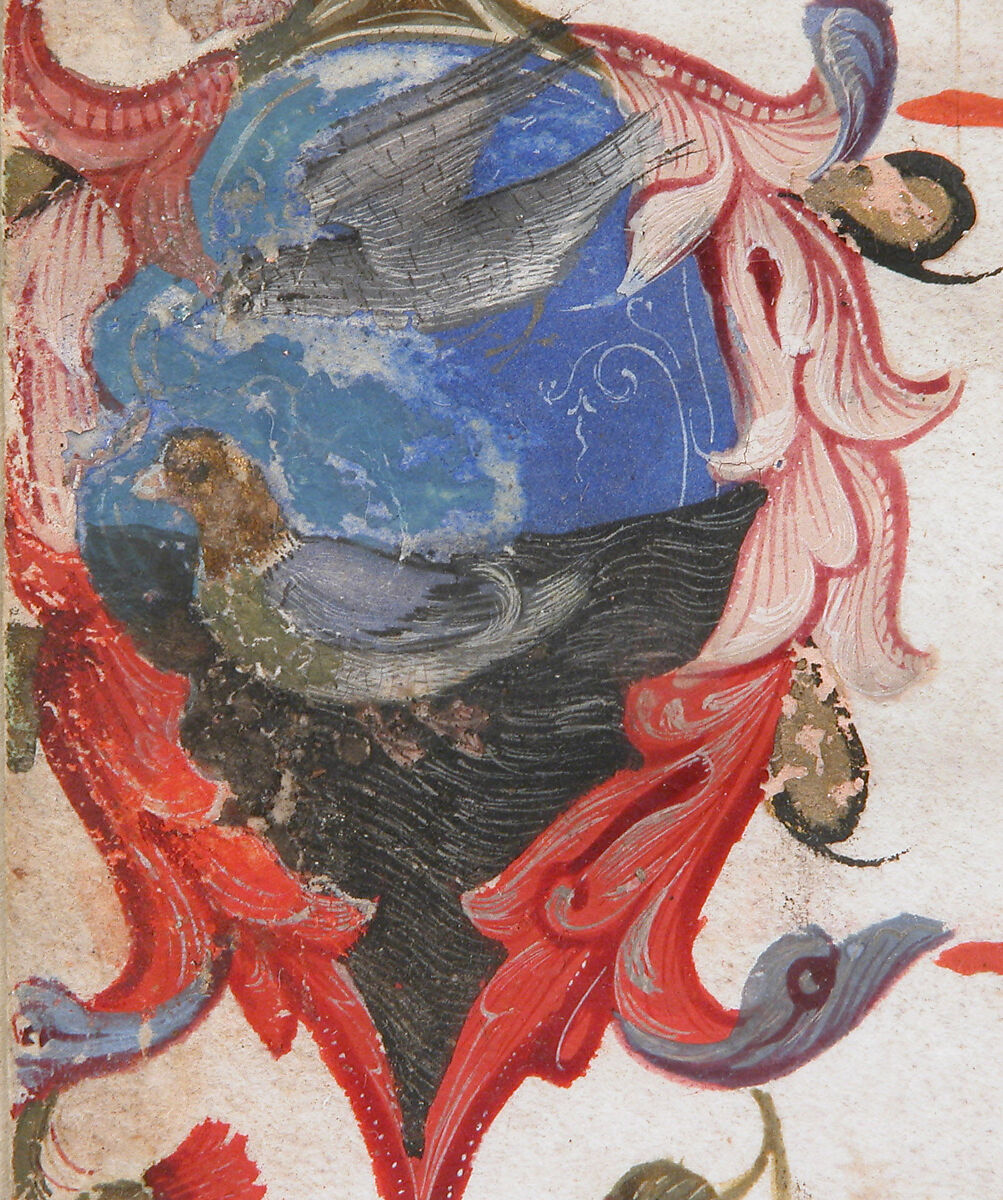 Manuscript Leaf with the Visitation in an Initial A and Cardinal Adam Easton with a Dominican Saint and Saint Dominic, from an Antiphonary, Tempera, ink and gold on parchment, Italian