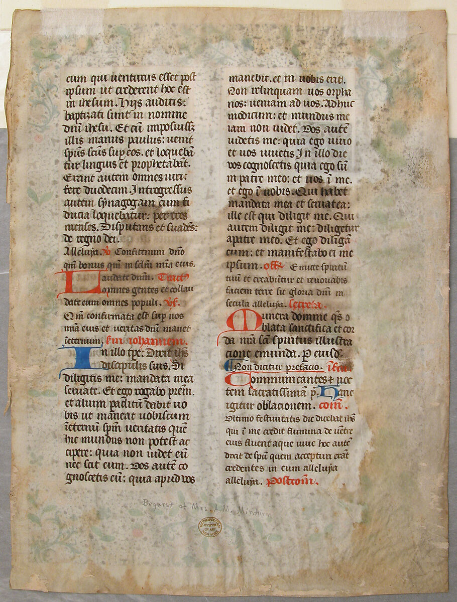 Manuscript Leaf from a Missal, Tempera, ink, and gold on parchment, French