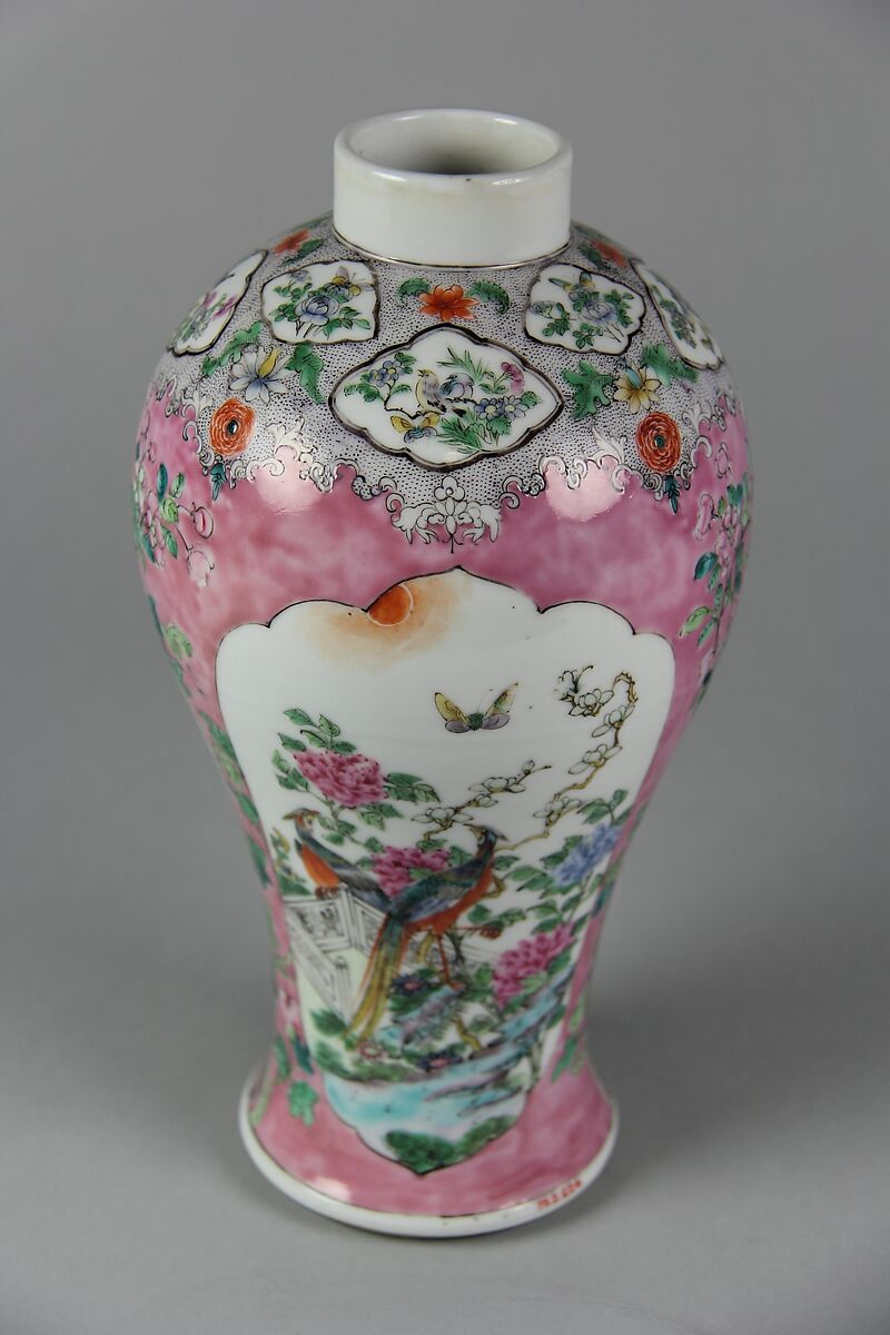 Meiping vase with birds and flowers, Porcelain painted in overglaze polychrome enamels (Jingdezhen ware), China