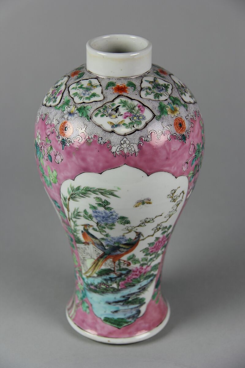Meiping vase with birds and flowers, Porcelain painted in overglaze polychrome enamels (Jingdezhen ware), China 