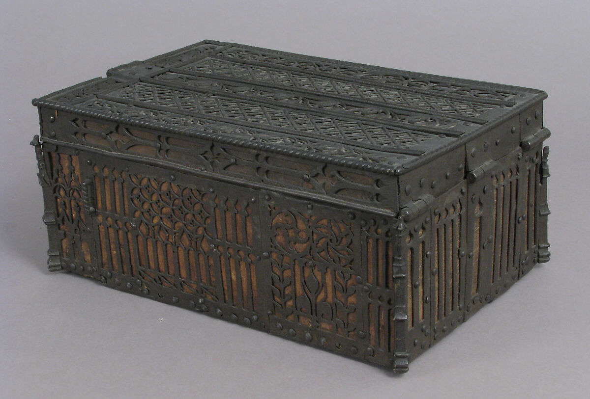 Coffer, Iron, wood and leather core, French