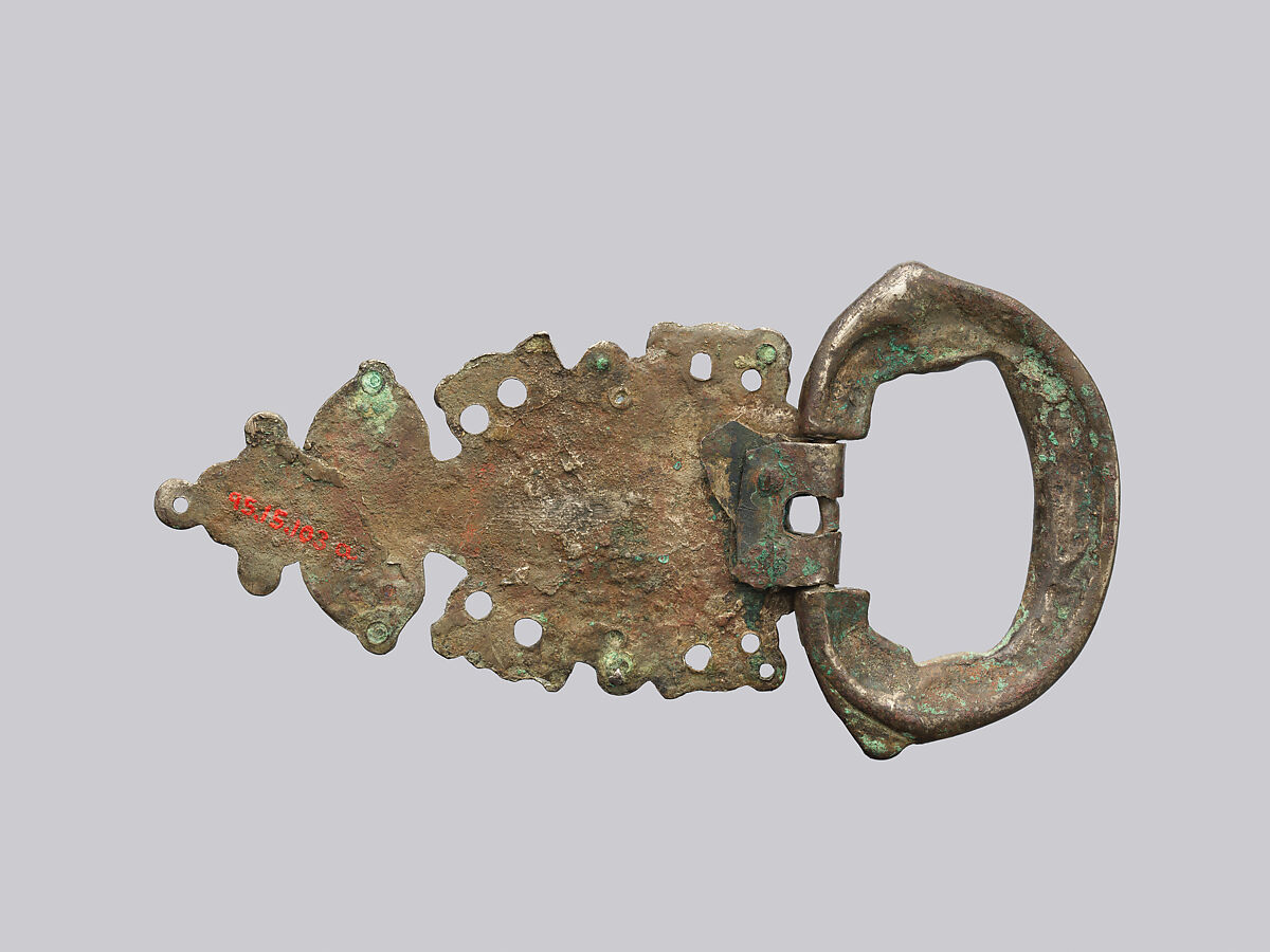 Plate, Loop, and Tongue of Belt Buckle, Gilded silver with garnets, Ostrogothic