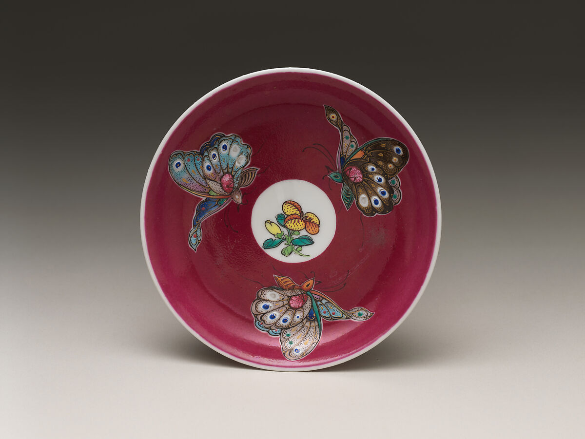 Saucer with Butterflies, Porcelain painted with colored enamels and gilded (Jingdezhen ware), China 