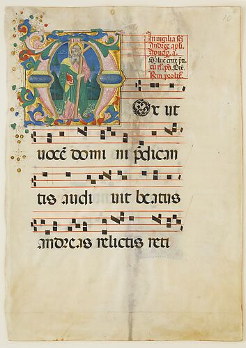 Manuscript Leaf with the Feast of Saint Andrew in an Initial M, from an Antiphonary