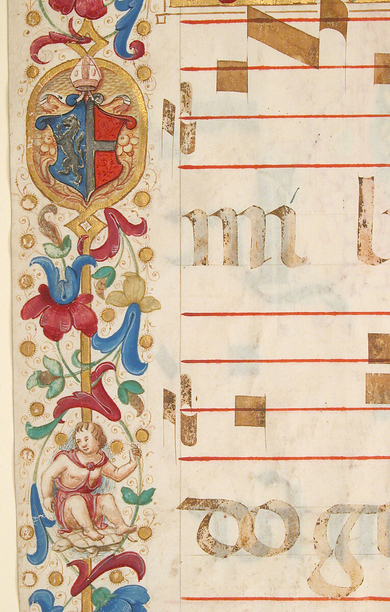 Manuscript Leaf with Saint John Gualbert in an Initial S, from an Antiphonary, Tempera, ink, and gold on parchment, Italian