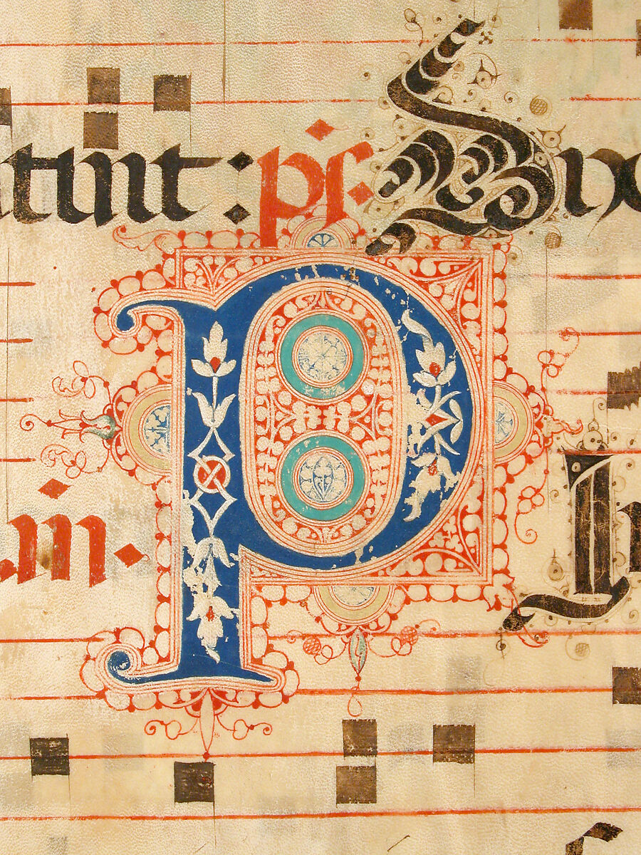 Manuscript Leaf with Saint John Gualbert in an Initial S, from an Antiphonary, Tempera, ink, and gold on parchment, Italian