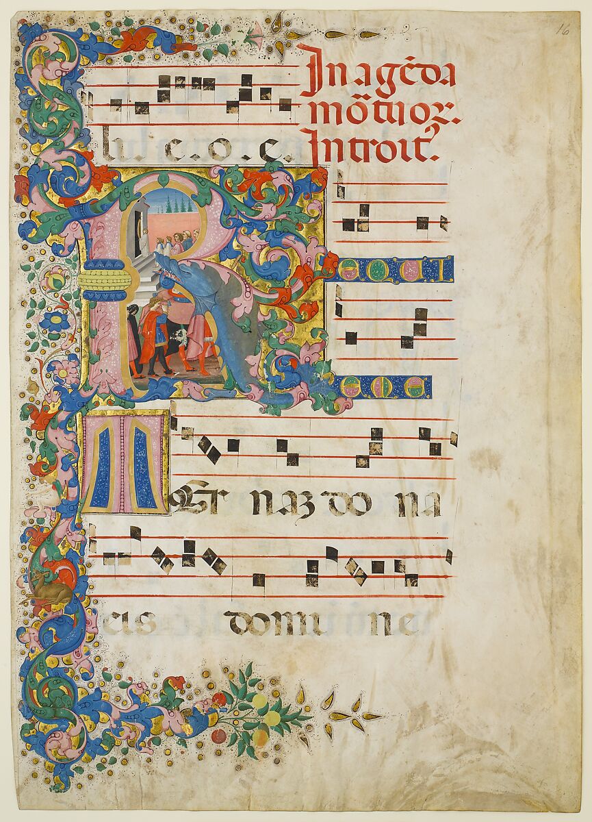 Manuscript Leaf with a Funeral Procession in an Initial R, from a Gradual