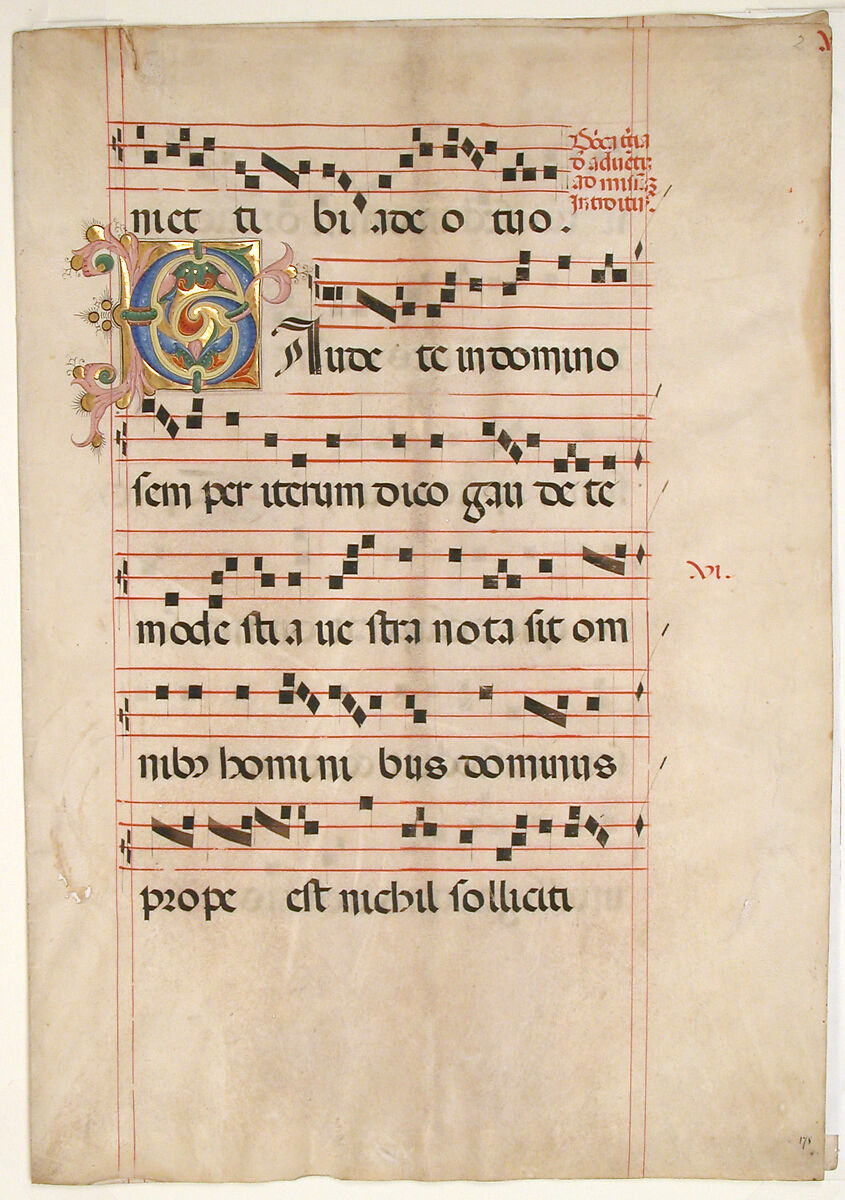 Bifolium with Foliated Initial C, from a Gradual, Tempera, ink, and gold on parchment, Italian