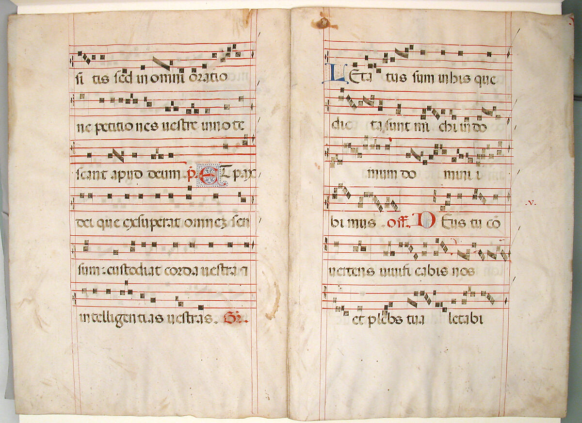 Bifolium with Foliated Initial C, from a Gradual, Tempera, ink, and gold on parchment, Italian