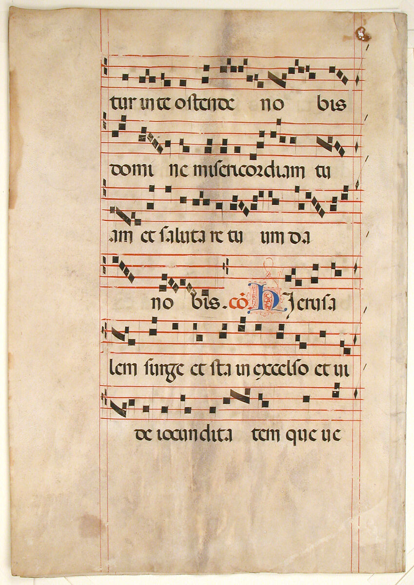 Bifolium with Foliated Initial C, from a Gradual, Tempera, ink, and gold on parchment, Italian